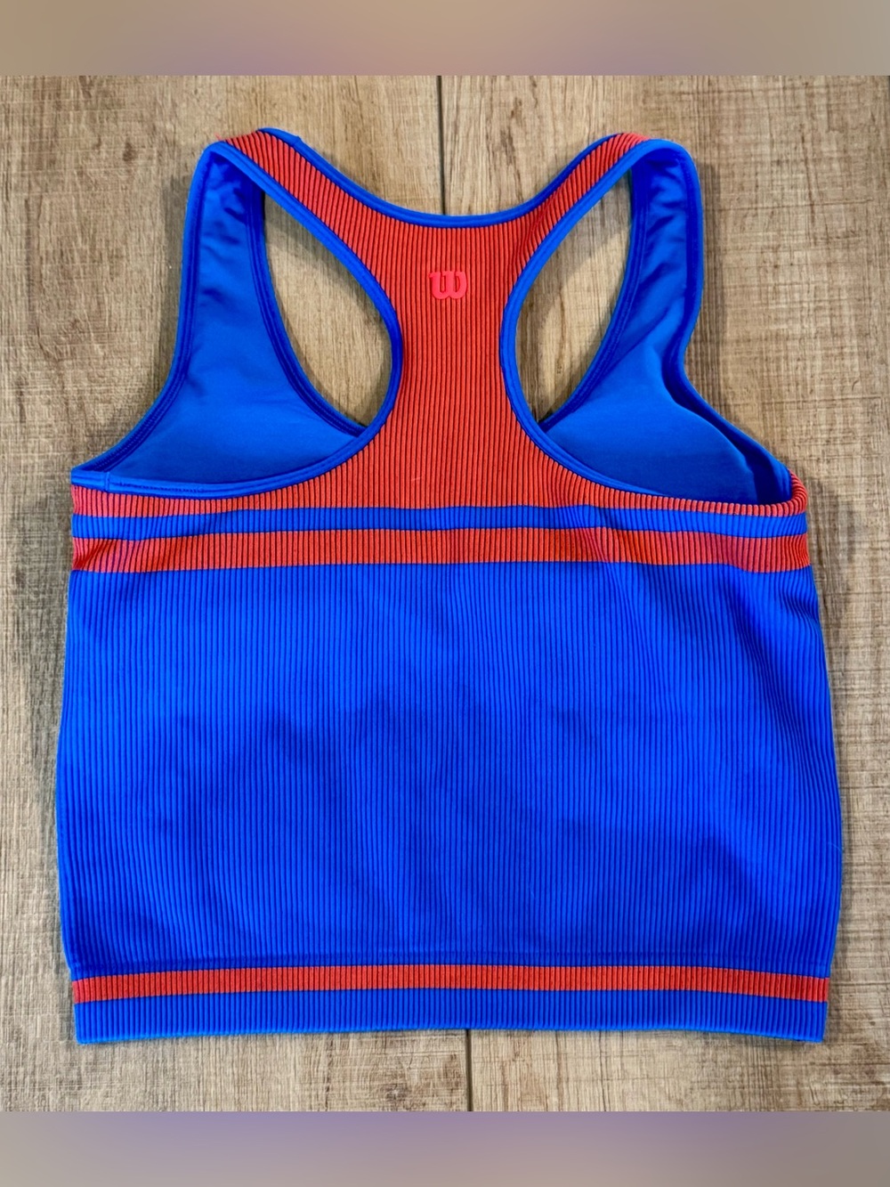 Wilson Seamless Ribbed Racerback Sports Bra Tank Top Blue Orange Size M NWOT - Picture 2 of 7